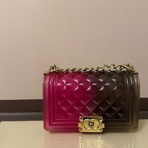 Chic Ombre Pink and Brown Quilted Chain Bag